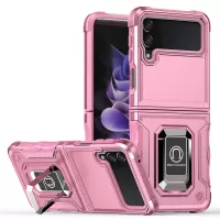 For Samsung Galaxy Z Flip3 5G Ring Holder Kickstand Hard PC + Soft TPU Dual Layer Protection Hybrid Phone Case - Pink