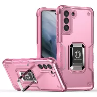 Ring Holder Kickstand PC + TPU Back Case for Samsung Galaxy S21 FE 5G, Anti-slip Grip Drop-resistant Phone Cover - Pink