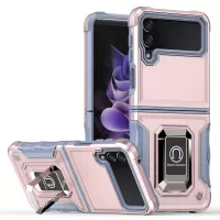 For Samsung Galaxy Z Flip3 5G Ring Holder Kickstand Hard PC + Soft TPU Dual Layer Protection Hybrid Phone Case - Rose Gold