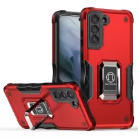 Ring Holder Kickstand PC + TPU Back Case for Samsung Galaxy S21 FE 5G, Anti-slip Grip Drop-resistant Phone Cover - Red