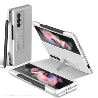 GKK for Samsung Galaxy Z Fold3 5G Hard PC Ultra-thin Case Magnetic Kickstand Cover with Pen Slot - Silver