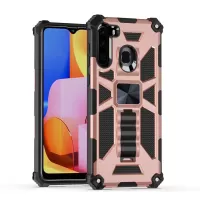 Kickstand Armor Dropproof PC TPU Hybrid Case with Magnetic Metal Sheet for Samsung Galaxy A21 - Rose Gold