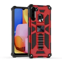 Kickstand Armor Dropproof PC TPU Hybrid Case with Magnetic Metal Sheet for Samsung Galaxy A21 - Red