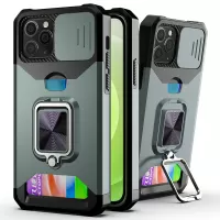 Camera Slider Drop-Resistant Hybrid Phone Case Cover Shell with Card Holder for iPhone 11 Pro 5.8 inch - Blackish Green