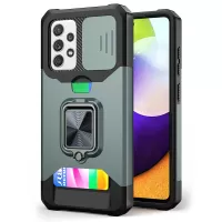 All-Inclusive Hybrid Phone Case Cover Shell with Camera Slider + Back Card Holder + Built-in Metal Sheet for Samsung Galaxy A52 4G/5G/A52s 5G - Blackish Green