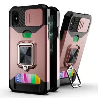 Sliding Camera Cover Card Slot Design Built-in Ring Holder Kickstand Phone Case for iPhone XS 5.8 inch - Rose Gold