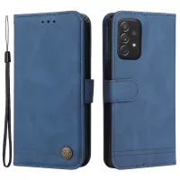 Tree Pattern Metal Button Decor Flip Phone Case PU Leather Wallet Stand Cover for Samsung Galaxy A72 4G/5G - Blue