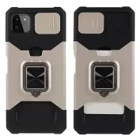 Camera Slider Ring Kickstand Design Hybrid Phone Case Shell with Card Holder for Samsung Galaxy A22 5G (EU Version) - Gold