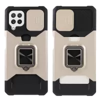 2 in 1 Camera Slider Design Hybrid Phone Case Cover with Kickstand and Card Holder for Samsung Galaxy A22 4G (EU Version) - Gold