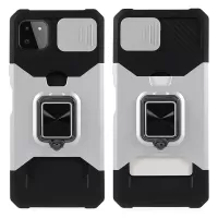 Camera Slider Ring Kickstand Design Hybrid Phone Case Shell with Card Holder for Samsung Galaxy A22 5G (EU Version) - Silver