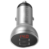 Baseus Digital Display Dual USB Car Charger - 4.8A - Silver