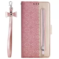 Lace Pattern Samsung Galaxy A20s Wallet Case - Rose Gold