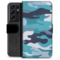 Samsung Galaxy S21 Ultra 5G Premium Wallet Case - Blue Camouflage