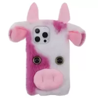 Fluffy Plush iPhone 13 Pro Max Hybrid Case - Pink Cow