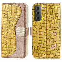 Croco Bling Series Samsung Galaxy S22+ 5G Wallet Case - Gold