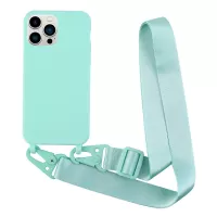 For iPhone 13 Pro Max 6.7 inch Shoulder Strap Design Matte Drop-proof Mobile Phone Case Soft TPU Cover - Dark Green