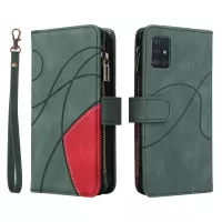 KT Multi-function Series-5 For Samsung Galaxy A51 4G Stylish Phone Case Imprinted Curved Line Pattern Bi-color PU Leather Wallet Design Smartphone Covering - Green