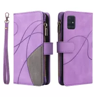 KT Multi-function Series-5 For Samsung Galaxy A51 4G Stylish Phone Case Imprinted Curved Line Pattern Bi-color PU Leather Wallet Design Smartphone Covering - Light Purple