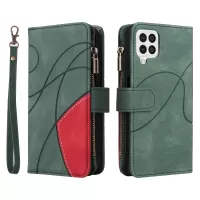 KT Multi-function Series-5 For Samsung Galaxy A12 4G/5G PU Leather Wallet Phone Case Imprinted Curved Line Pattern Bi-color Stand Phone Covering - Green