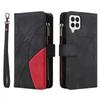 KT Multi-function Series-5 For Samsung Galaxy A12 4G/5G PU Leather Wallet Phone Case Imprinted Curved Line Pattern Bi-color Stand Phone Covering - Black