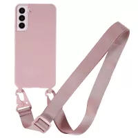 For Samsung Galaxy S22 5G Soft Frosted Surface TPU Phone Cover with Wide Strap Anti-Drop Back Case - Deep Pink