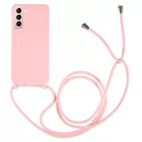 For Samsung Galaxy S21 5G Soft Skin TPU Case Matte Finish Coating Anti-Fingerprints Cover with Long  Lanyard - Pink