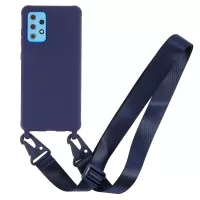 For Samsung Galaxy A53 5G Flexible Matte TPU Phone Cover with Wide Strap All-Round Protection Case - Dark Blue