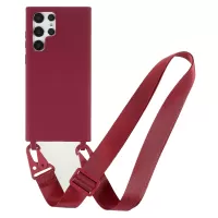 Soft Frosted Surface TPU Phone Cover for Samsung Galaxy S22 Ultra 5G, Anti-Collision Slim Back Case with Wide Strap - Red
