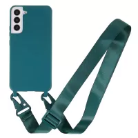 For Samsung Galaxy S22 5G Soft Frosted Surface TPU Phone Cover with Wide Strap Anti-Drop Back Case - Dark Green