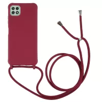 For Samsung Galaxy A22 5G (EU Version) Flexible Matte TPU Phone Cover with Adjustable Thin Strap - Red