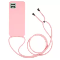 For Samsung Galaxy A22 5G (EU Version) Flexible Matte TPU Phone Cover with Adjustable Thin Strap - Pink