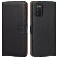 For Samsung Galaxy A03s (166.5 x 75.98 x 9.14mm) Genuine Leather Wallet Case Folio Flip Stand Phone Cover
