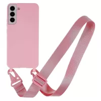 For Samsung Galaxy S22 5G Soft Frosted Surface TPU Phone Cover with Wide Strap Anti-Drop Back Case - Pink