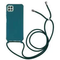 For Samsung Galaxy A22 5G (EU Version) Flexible Matte TPU Phone Cover with Adjustable Thin Strap - Dark Green