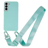 For Samsung Galaxy S22 5G Soft Frosted Surface TPU Phone Cover with Wide Strap Anti-Drop Back Case - Light Green