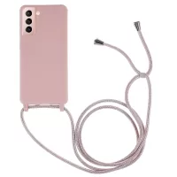 For Samsung Galaxy S21 5G Soft Skin TPU Case Matte Finish Coating Anti-Fingerprints Cover with Long  Lanyard - Deep Pink
