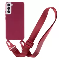 For Samsung Galaxy S22 5G Soft Frosted Surface TPU Phone Cover with Wide Strap Anti-Drop Back Case - Red