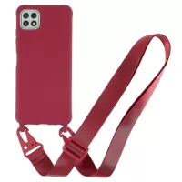 For Samsung Galaxy A22 5G (EU Version) Flexible Matte TPU Phone Cover with Wide Strap - Red