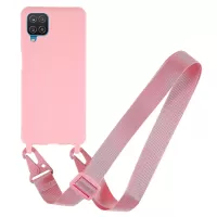 Flexible Matte Surface TPU Phone Cover for Samsung Galaxy A12, Fall-Proof Back Case + Wide Strap - Pink