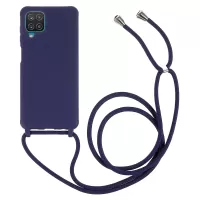 Flexible Matte Surface TPU Phone Cover for Samsung Galaxy A12, Freely-Twisted Phone Case with Adjustable Thin Strap - Dark Blue