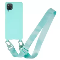 Flexible Matte Surface TPU Phone Cover for Samsung Galaxy A12, Fall-Proof Back Case + Wide Strap - Light Green