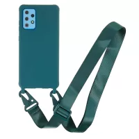 For Samsung Galaxy A53 5G Flexible Matte TPU Phone Cover with Wide Strap All-Round Protection Case - Dark Green