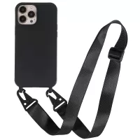 For iPhone 13 Pro 6.1 inch Anti-fingerprint Anti-fall Matte Soft TPU Cover with Shoulder Strap - Black