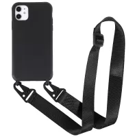 For iPhone 11 6.1 inch Slim Matte Cell Phone Case Drop Shockproof TPU Back Cover with Shoulder Strap - Black