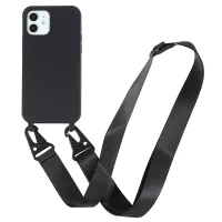 For iPhone 12 / 12 Pro 6.1 inch Matte Minimalist Case Anti-Scratch Soft TPU Cover with Shoulder Strap - Black