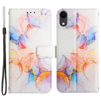 YB Pattern Printing Leather Series-5 for iPhone XR 6.1 inch Marble Pattern Printed Wallet Stand PU Leather Anti-fall Cell Phone Case - Milky Way Marble White LS004