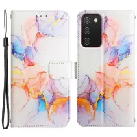 YB Pattern Printing Leather Series-5 for Samsung Galaxy A02s (166.5x75.9x9.2mm) Folio Flip Phone Case Marble Pattern Wallet Stand Shell - Milky Way Marble White LS004