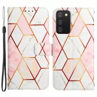YB Pattern Printing Leather Series-5 for Samsung Galaxy A02s (166.5x75.9x9.2mm) Folio Flip Phone Case Marble Pattern Wallet Stand Shell - Pink White LS002