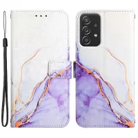 YB Pattern Printing Leather Series-5 for Samsung Galaxy A53 5G Marble Pattern Magnetic Clasp Wallet Stand Phone Case - White Purple LS006