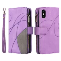 KT Multi-function Series-5 For iPhone XS/X 5.8 inch Cell Phone Case Bi-color Splicing PU Leather and TPU Card Slots Zipper Pocket Smartphone Shell Covering - Light Purple